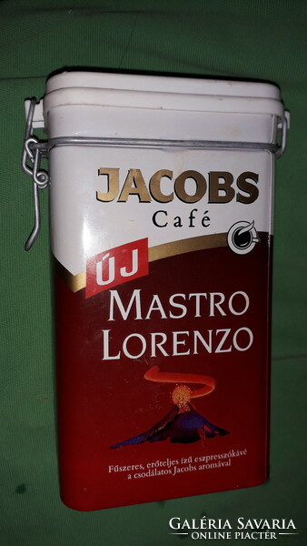 Retro JACOBS kávés plasztiktetős csatos lezárós 250 g  fém lemez  doboz 17 x 9 x 5 cm képek szerint