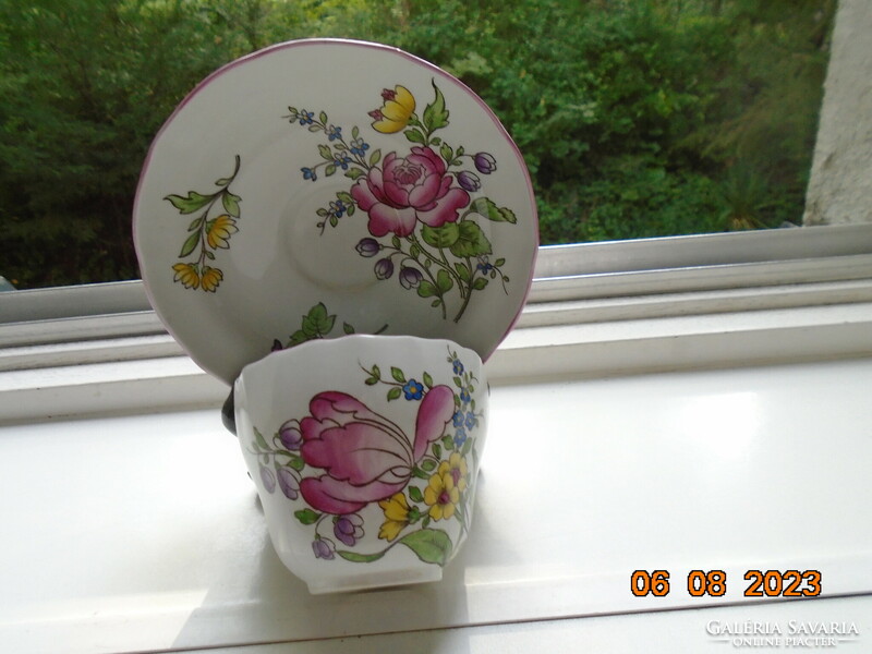 Spode hand painted majolica marlborough sprays floral design with chocolate cup coaster