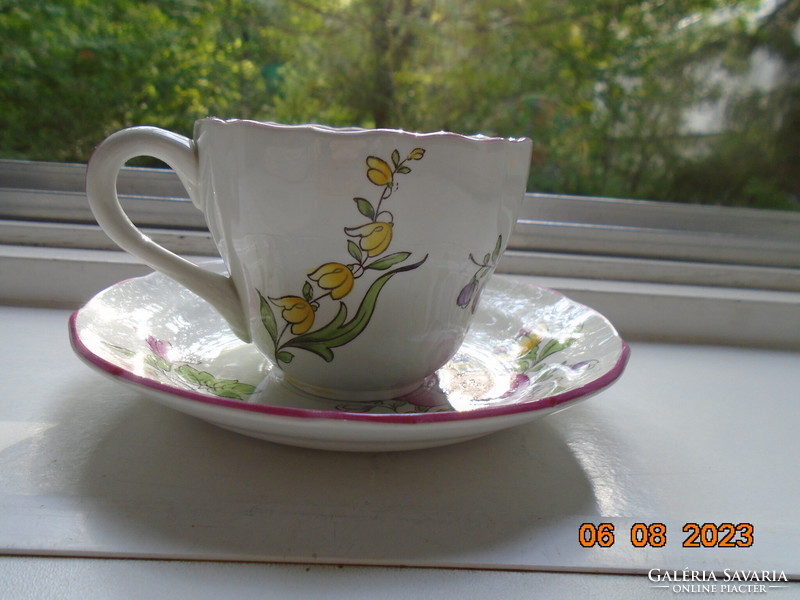 Spode hand painted majolica marlborough sprays floral design with chocolate cup coaster