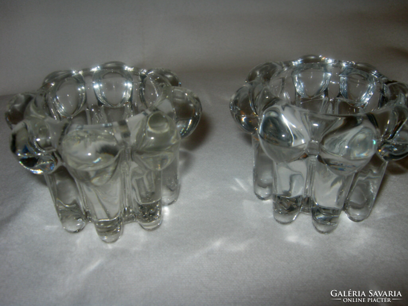 Reims France vintage French ice glass candle holder pair