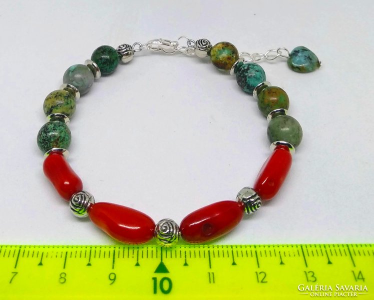 Red coral and African turquoise bracelet 35