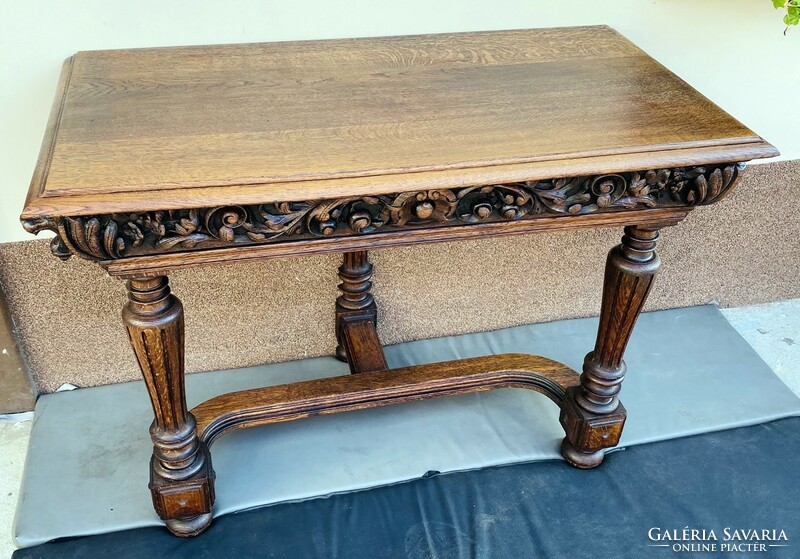 Lion head carved oak console table. Renovated