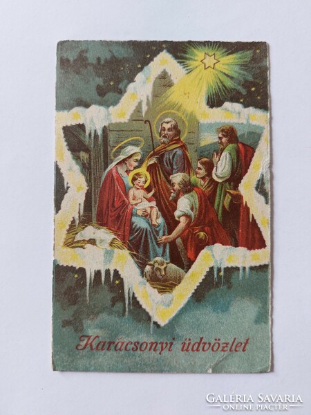 Régi karácsonyi képeslap csillag 1930 Szent család