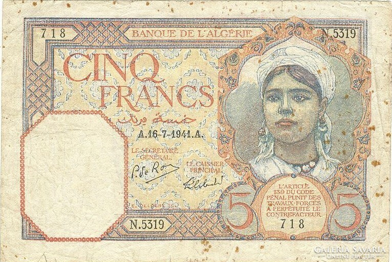 5 frank francs 1941 Algéria