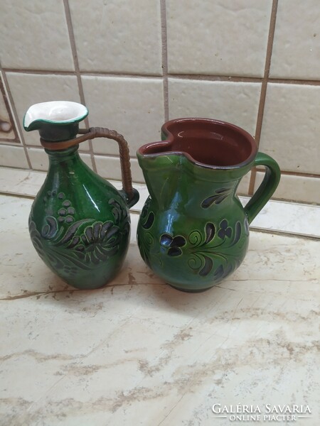 Városlőd majolica green jug, 2 pieces for sale!