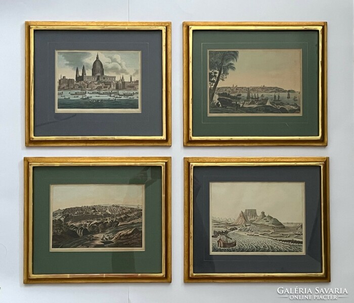 4 pieces of colored copper engraving (4 cities in the 18th century) jakob matthias schmutzer (1733-1811)