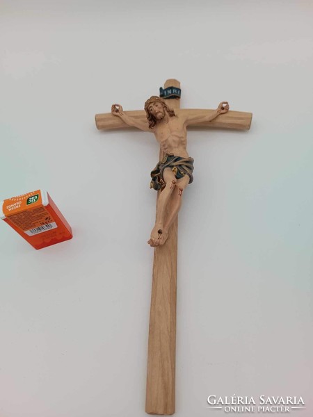 Hand-carved and painted wooden cross by Dolfi