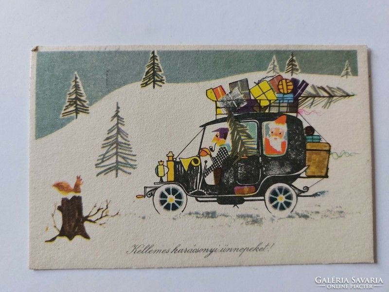 Régi karácsonyi képeslap Mikulás mókus