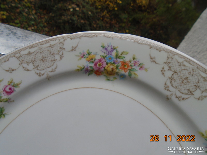 Antique tk thun colorful flower bouquet and baroque rosary enamel grid pattern marked serving bowl