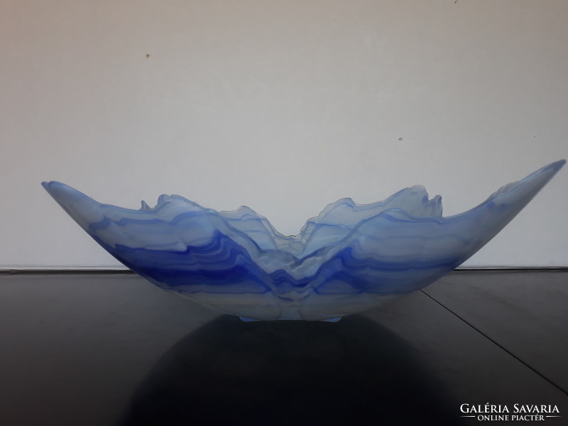 Beautiful marked bowl from Murano with a blue marbled pattern, large size!