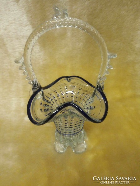 Beautiful glass basket with cobalt blue pattern for sale