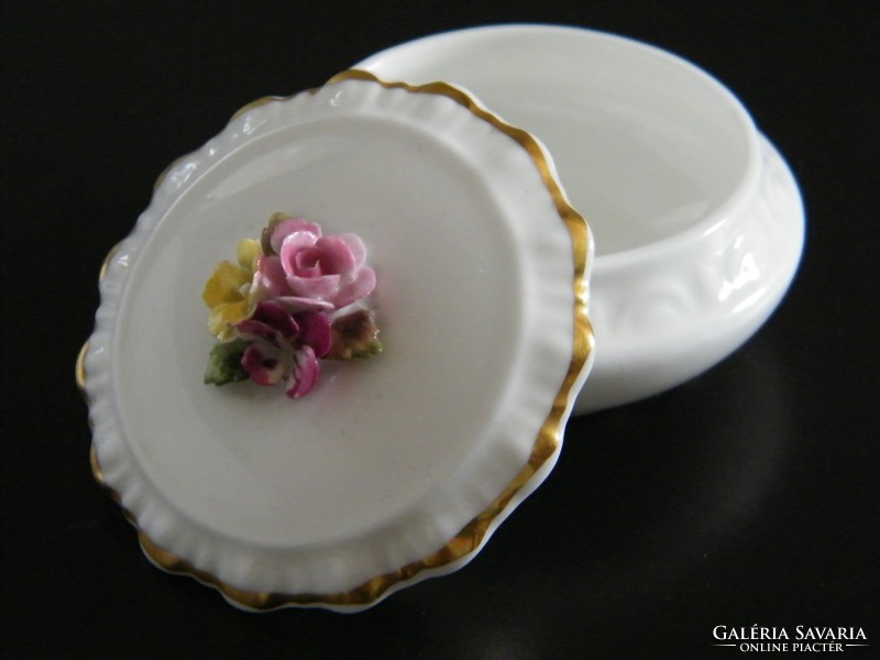 Rózsás, fedeles kis porcelán szelence (Coalport Bone China)