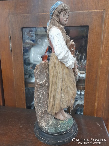 Alt Eichwald Bernhard,Bernard Bloch & Co 1895-1898, Majolika Terrakotta Zenész Lány Szobor. 35 cm.