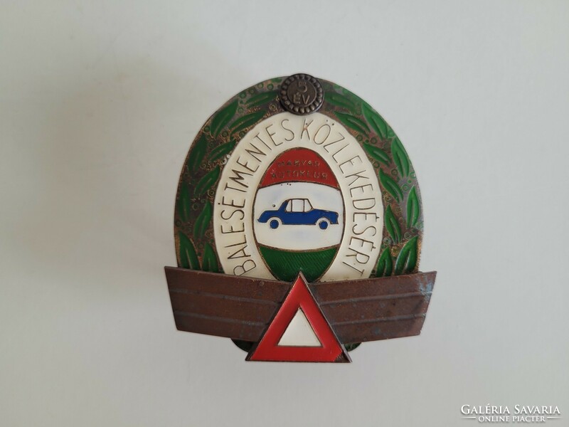 Old retro Hungarian auto club radiator grille emblem plaque for 5 years of accident-free driving