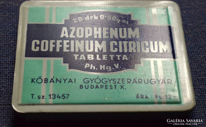 Azophenum Coffeinum Citricum tabletta  gyógyszeres fém doboz tartalmával Kőbányai Gyógyszerárúgyár