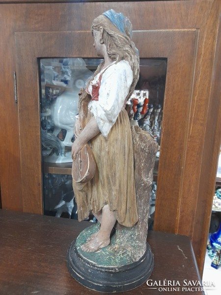 Eichwald bernhard, bernard bloch & co 1895-1898, majolica terracotta musician girl statue. 35 Cm.