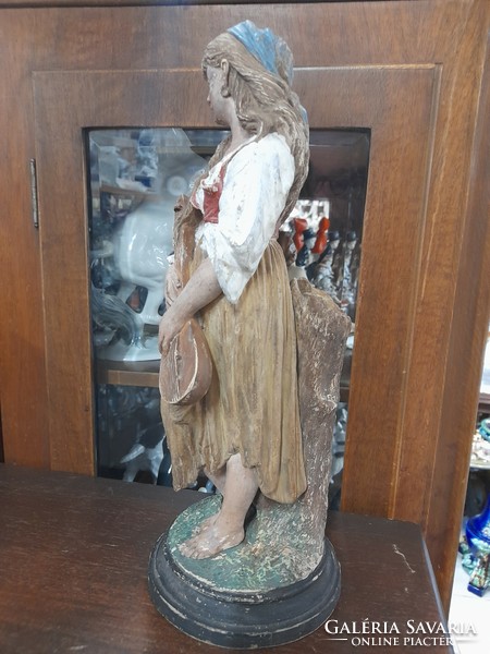 Alt Eichwald Bernhard,Bernard Bloch & Co 1895-1898, Majolika Terrakotta Zenész Lány Szobor. 35 cm.