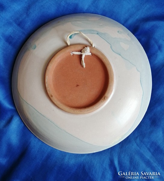 Glazed earthenware wall bowl, peacock, 23 cm