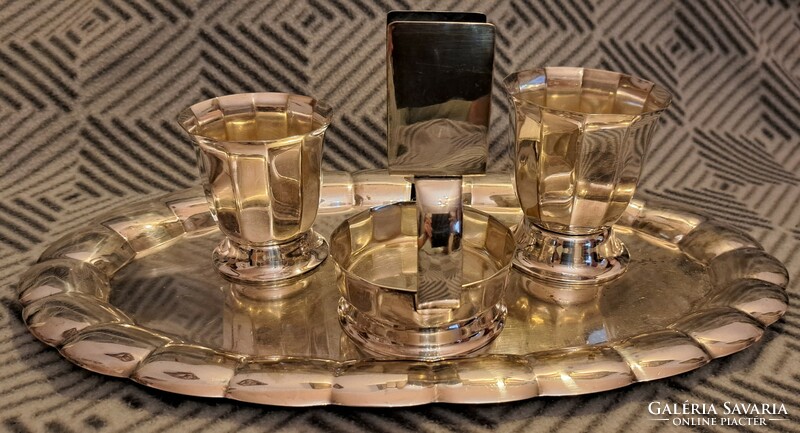 Old silver-plated table smoking set with tray (m4048)