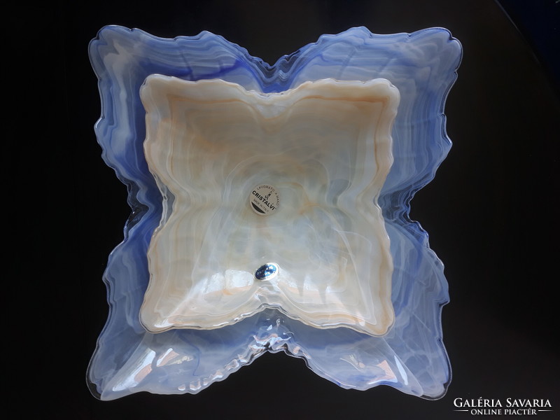 Beautiful marked bowl from Murano with a blue marbled pattern, large size!
