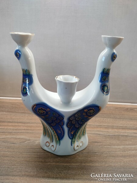 3 ágú porcelán galambpárt formáló orosz gyertyatartó aranyozott díszítéssel