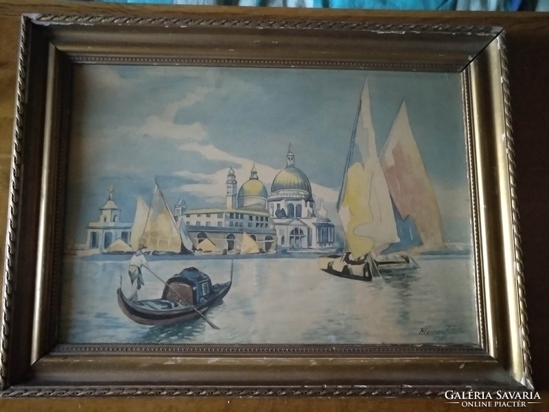 Venetian Gondolas, watercolor, Klement Zoltán signed, framed, negotiable