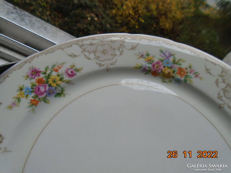 Antique tk thun colorful flower bouquet and baroque rosary enamel grid pattern marked serving bowl