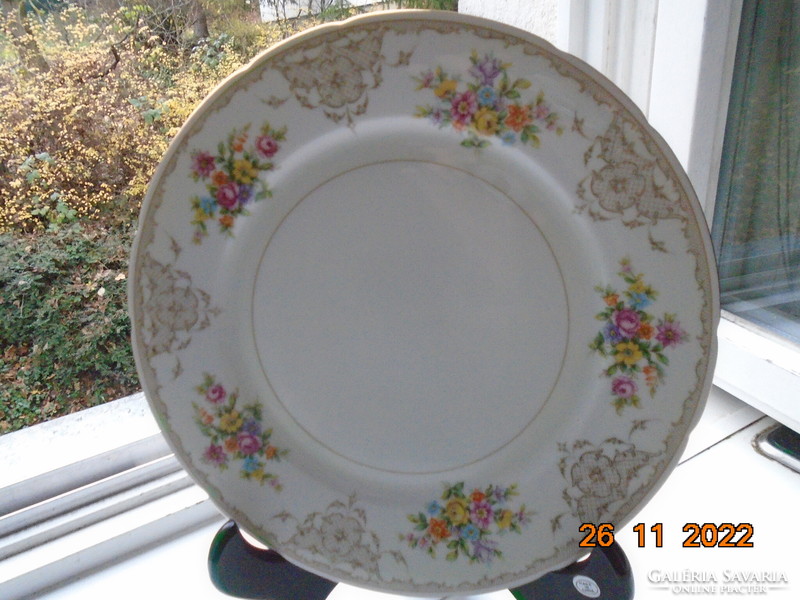 Antique tk thun colorful flower bouquet and baroque rosary enamel grid pattern marked serving bowl