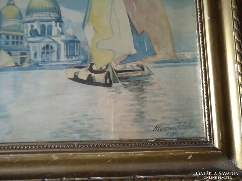 Venetian Gondolas, watercolor, Klement Zoltán signed, framed, negotiable