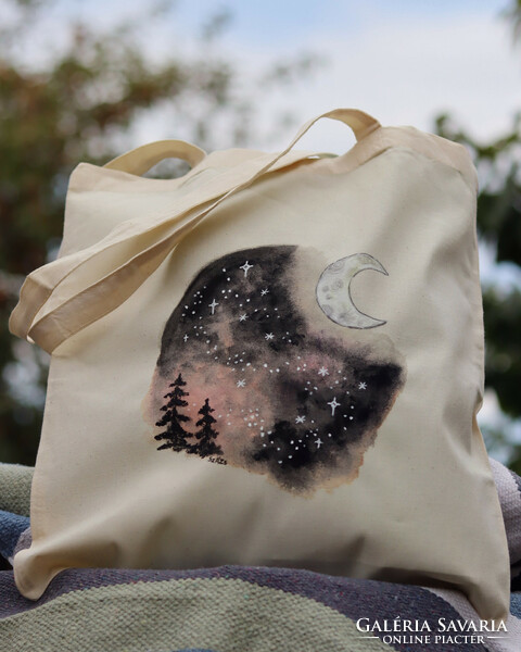 Moonlight - celestial painted canvas bag