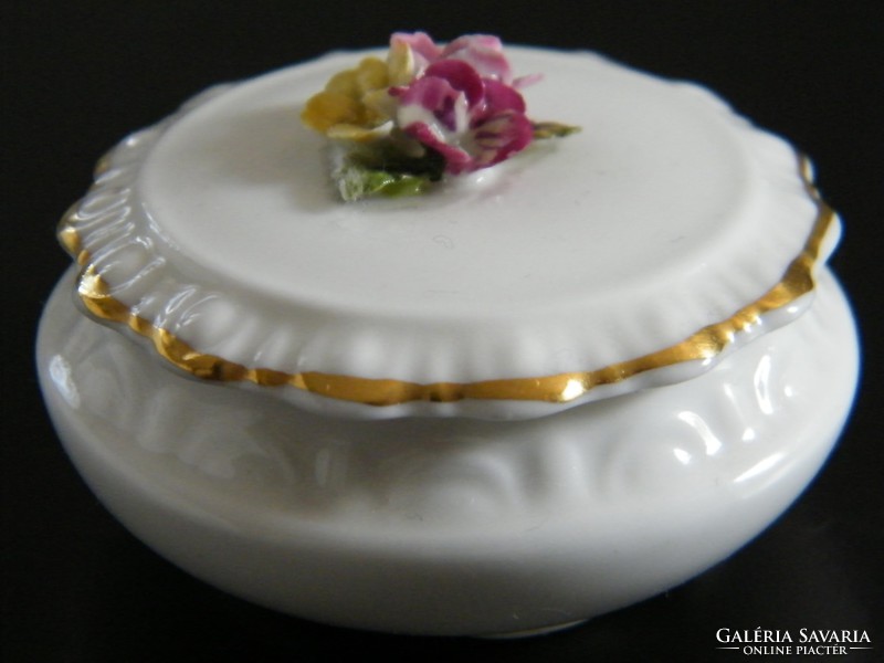 Rózsás, fedeles kis porcelán szelence (Coalport Bone China)