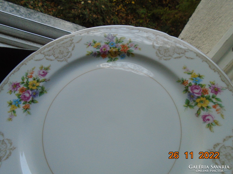 Antique Czech tk thun colorful flower bouquet and baroque rosary enamel grid pattern serving bowl 26 cm
