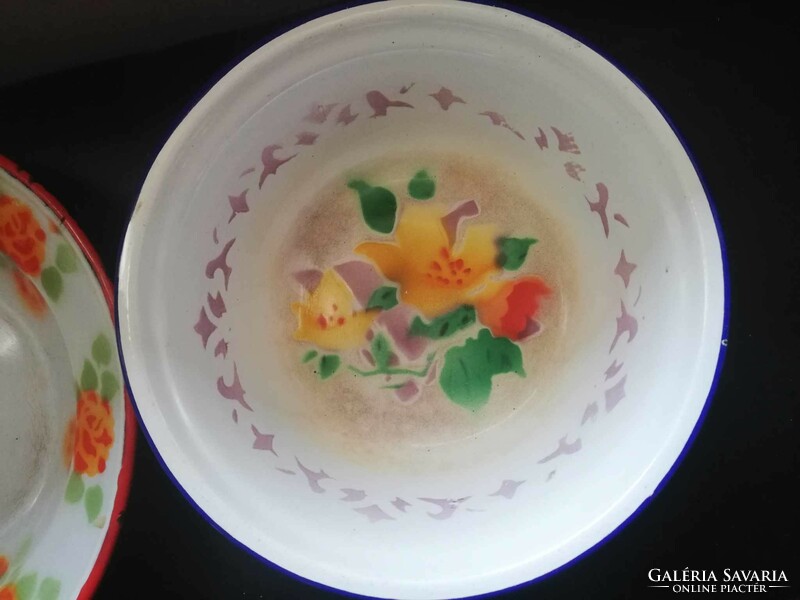 2 old marked enamel bowls