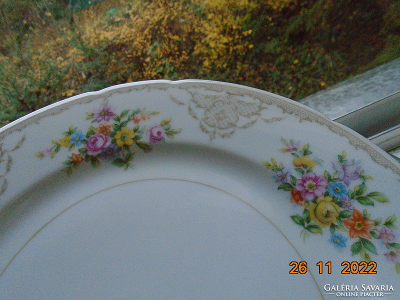 Antique Czech tk thun colorful flower bouquet and baroque rosary enamel grid pattern serving bowl 26 cm