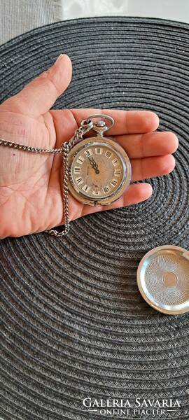 Antik régi zsebóra, ezüstözött vintage óra