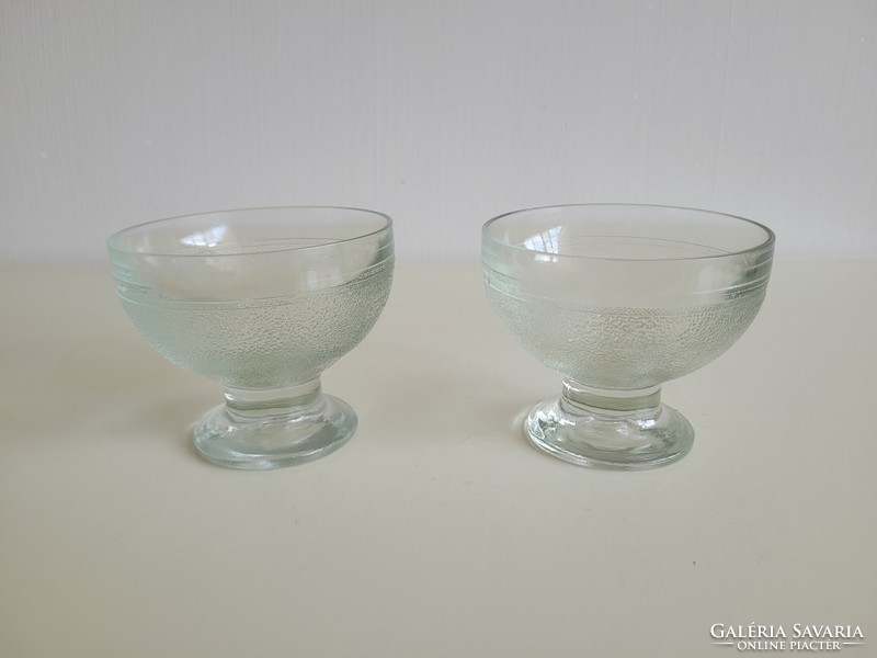 Retro régi 2 db fagyis desszertes üvegpohár régi cukrászdai fagylalt talpas pohár kehely