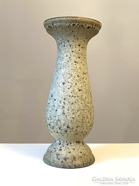 Retro green colored (50 cm) ceramic floor vase with exciting glaze