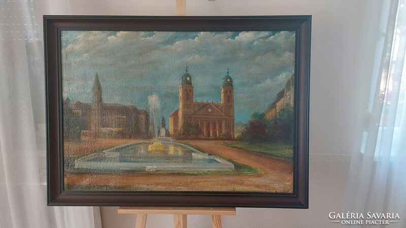 (K) old painting Debrecen cathedral 112x82 cm with frame