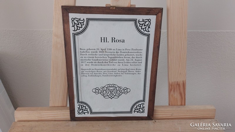 (K) HL. Rosa üvegfestmény szentkép 26x20 cm kerettel