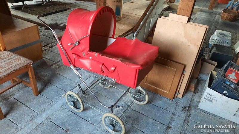 Retro red leatherette stroller