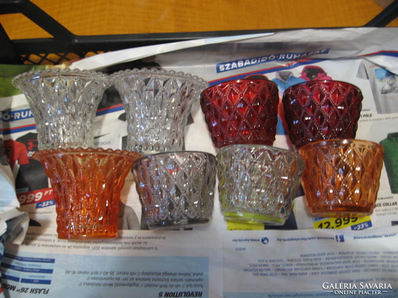 Ruffled, diamond-patterned glass candle holder in colors