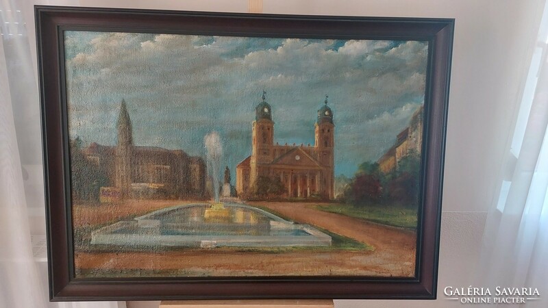 (K) old painting Debrecen cathedral 112x82 cm with frame