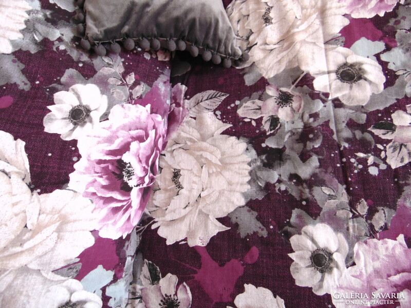 A dreamy pink bedding set on a purple background