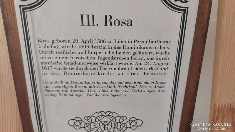 (K) HL. Rosa üvegfestmény szentkép 26x20 cm kerettel