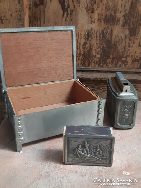 Tabletop cigarette smoking set made of pewter