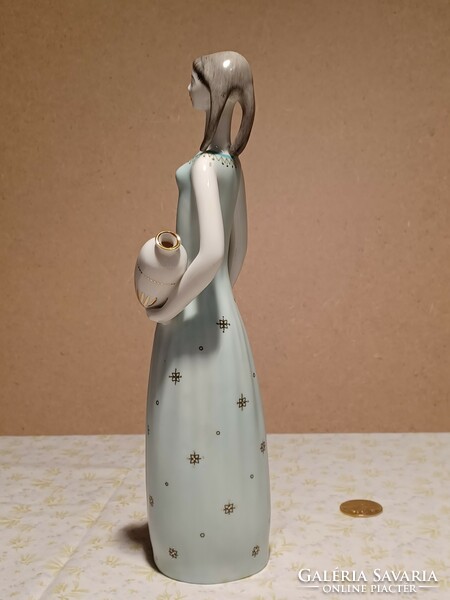 Hand-painted Hólloháza porcelain figure - girl with a jug