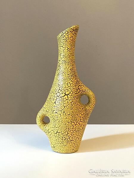 Retro vase with yellow markings and shrink glaze