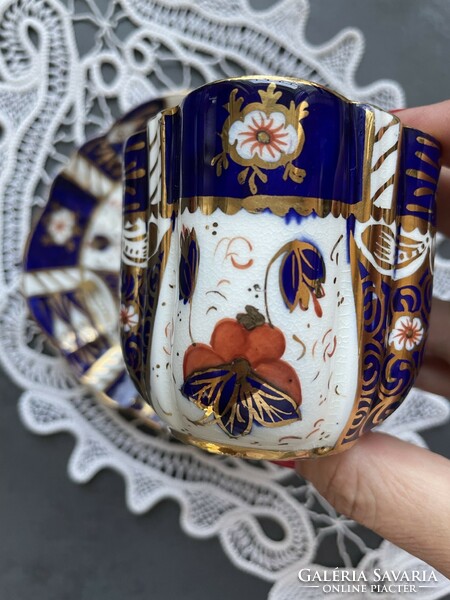 Antik imari mintás angol dúsan aranyozott, kézzel festett pazar csésze szett