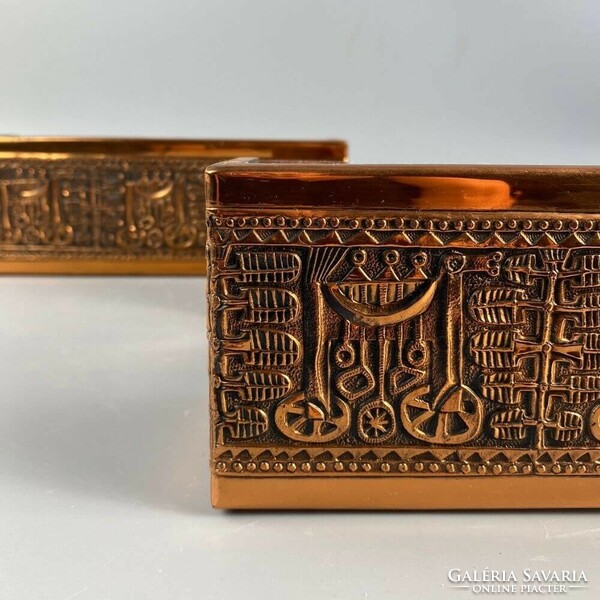 Mid-century copper-milk glass extravagant wall arm pair