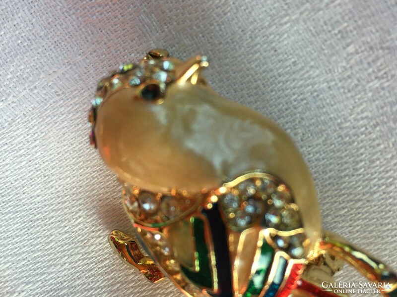 Brooch-bird-unmarked gold-plated, enamelled quality jewelry